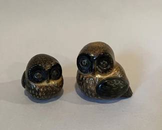  Pair Of Stoneware Miniature Owl Figurines
