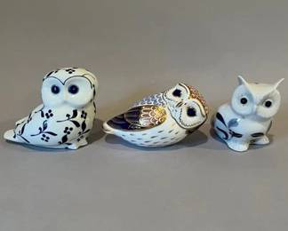 Group Of Three Porcelain Owl Figurines
