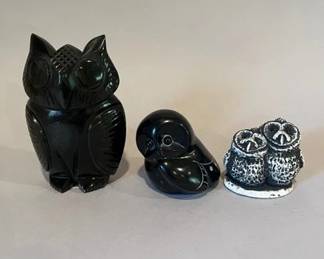 Three Modernist Owl Figurines
