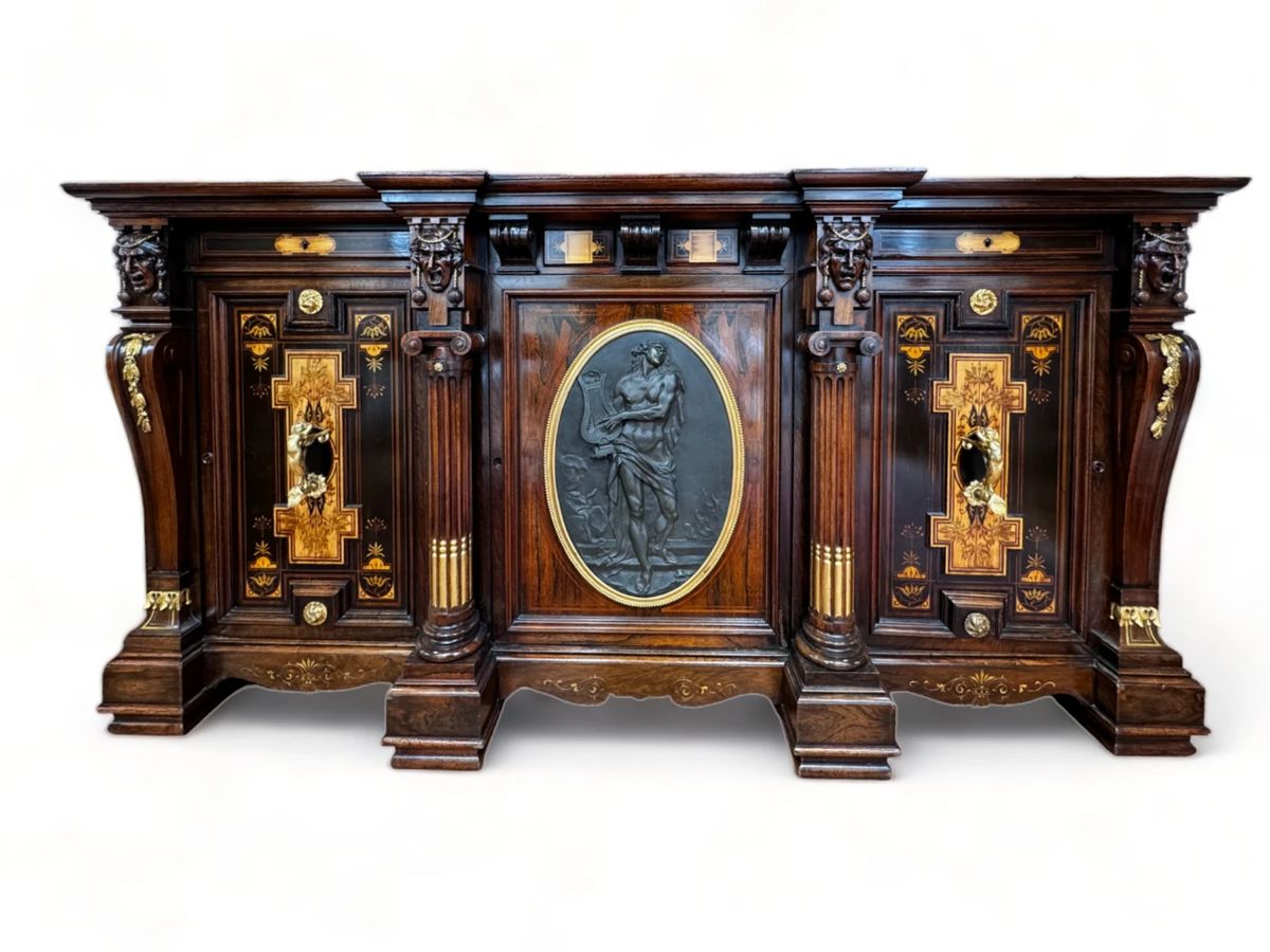 Gustave Herter (New York) American Renaissance Carved Rosewood And Bronze Cabinet Ca. 1860, H 41" W 81.5" Depth 24"