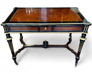 Attributed to Leon Marcotte (French/American, 1824-1887) Amboyna And Ebonized Library Table, Ca. 1865, H 29.25" W 43.25" Depth 26.5"