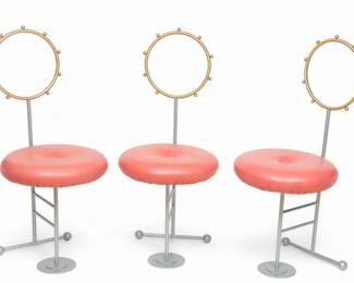 Sawaya & Moroni (Italy) Accent Chairs, Leather Seats, H 38" W 17" Depth 17" 3 pcs