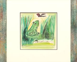 Ludwig Bemelmans (American, 1898-1962) Watercolor And Ink on Paper, "What a Catch!", H 9" W 9"
