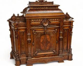 Moore, York, & Howell (American, Philadelphia, B. 1833) Classical Style Carved Walnut And Gilt Console Cabinet, H 56" L 62" Depth 21.5"