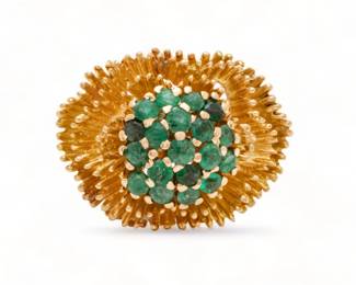 Emerald Cluster, 14K Gold Ring, Size 4 1/2 15.2g