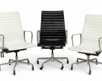 Charles & Ray Eames for Herman Miller (American) Leather & Aluminum Group Arm Chairs, H 41" W 23" Depth 22" 3 pcs