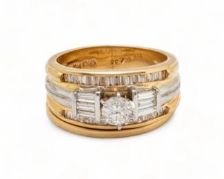 Diamond Engagement Ring 1ct Total Weight, 14K Gold + Band 2 pcs