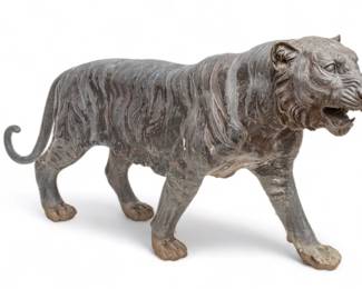 Maitland-Smith (British) Bronze Garden Sculpture, Prowling Bengal Tiger, H 32" L 81" Depth 24"
