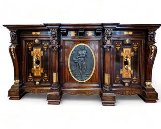 Gustave Herter (New York) American Renaissance Carved Rosewood And Bronze Cabinet Ca. 1860, H 41" W 81.5" Depth 24"