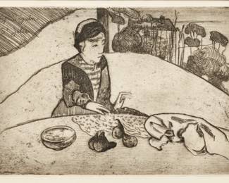 Paul Gauguin (French, 1848-1903) Etching, And Aquatint on Cream Wove Paper, 1894, "La Femme Aux Figues", H 10.5" W 18.5"