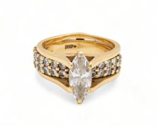 .99 Carat Marquis Diamond Ring And Band, GIA Certificate, E Color VS-1, Size 5