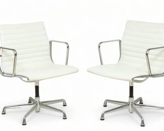 Charles & Ray Eames for Herman Miller (American) Leather & Aluminum Group Side Chairs, H 33" W 23" Depth 21" 2 pcs