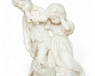 American Carrara Marble Sculpture, Ca. 1870-1890, "Fourth of July", H 30" W 18" Depth 19"