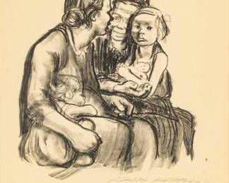 Käthe Kollwitz (German, 1867-1945) Lithograph on Wove Paper, 1930, Zwei Schwatzende Frauen Mit Zwei Kindern, H 11.75" W 10"