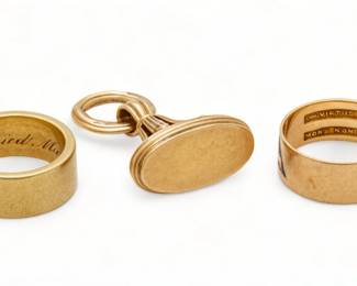 14K Yellow Gold Fob & 2 Gold Ring Bands 24.7g 3 pcs