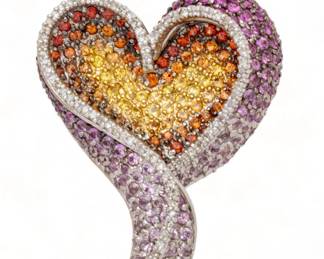 S. Hau, Diamond And 18K White Gold Heart Necklace Slide. W 1.2" 16.6g