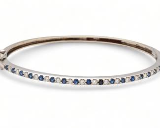 14kt White Gold, Diamond & Sapphire Bangle Bracelet, Dia. 2.25" 9g