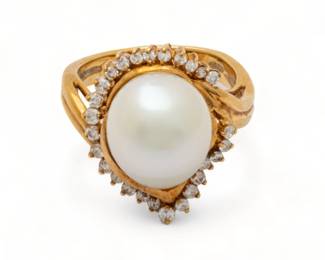 Baroque Pearl, 14k Yellow Gold & Diamond Ring, Size: 6.75, 9g