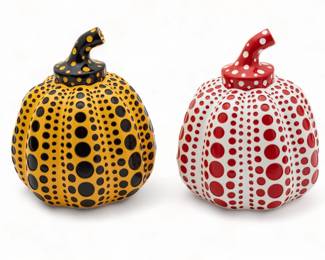 Yayoi Kusama (JAPANESE, B. 1929) Printed Cast Resin Multiples, 2013, "Red Pumpkin; Yellow Pumpkin", Two Works H 4" W 3.5"