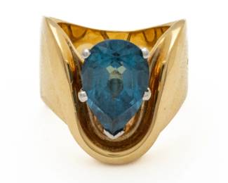 Blue Topaz, 14K Yellow Gold Ring, Size 5 1/2, 9.9g