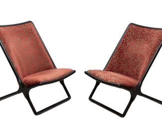 Pair of Ward Bennett for Brickel Upholstered Scissor Lounge Chairs, H 34" W 24" Depth 28" 2 pcs