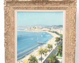 Gabriel Deschamps, (French, 1919-2011) Oil on Canvas Ca. 1960, "Promenade Cote D'Azur", H 21" W 18"