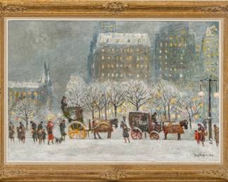 Guy Carleton Wiggins (American, 1883-1962) Oil on Canvas, 1959, "Platinum And Pale Gold", H 24" W 36"