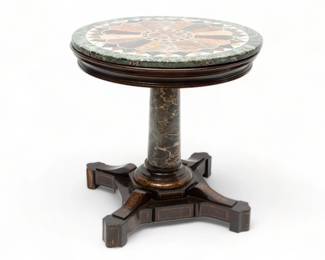 Rare And Important American Neoclassical Stenciled Rosewood And Italian Pietra Dura Center Table, New York, Ca. 1820, H 29" Dia. 27.25"