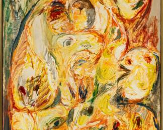 Pierre Alechinsky (Belgian, B. 1927) Oil on Canvas 1961, L'Instinct De Conservation, H 28.2" W 23.2"