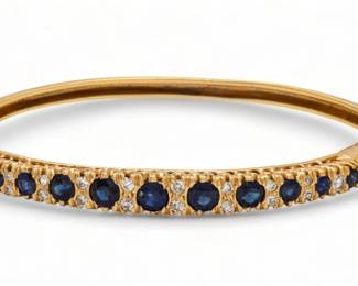 14kt Yellow Gold, Sapphire & Diamond Bangle Bracelet, Dia. 2.5" 15g