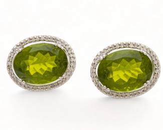 14K White Gold And Peridot 4 Ct Earrings, 12.8g