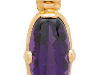 Amethyst Cabochon, 14K Gold Pendant, Italy H 1.2" 4.2g