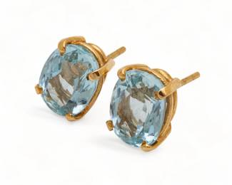 Pair of Cushion Cut Aquamarine & 14k Gold Earrings, H 0.5" W 0.25" 3g