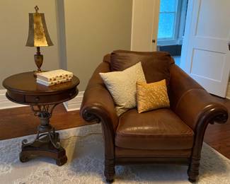 Oversized Leather Chair with Wood Accents