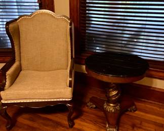 Wingback Chair, Marble Top Side Table