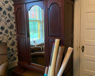 Antique Cherry armoire, NC Coastal navigation maps 