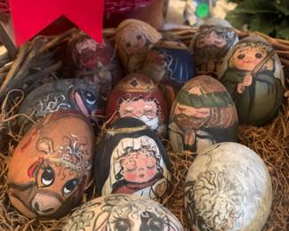 Painted eggs nativity basket