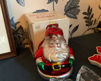 Vintage hand blown mercury glass Santa candle holder, glass Angel tray