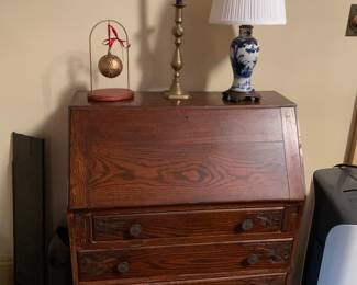 Oak secretary with leather blotter insert 