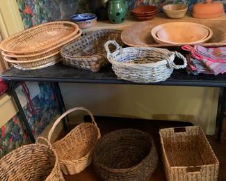 Vintage Baskets, breadboard and bowls