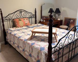 Metal Queen Bed with Quilted set