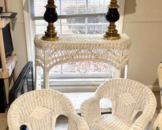 Cute Wicker Child Chairs, Wicker Console, Matching Lamps