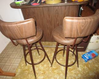1960's Mid Century Modern Bar with 2 bar stools