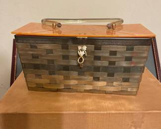 Vintage circa 1950's Dorset Rex Fifth Avenue lucite and metal woven basket purse
