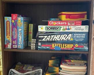 Board games, puzzles, coloring books, antique skates