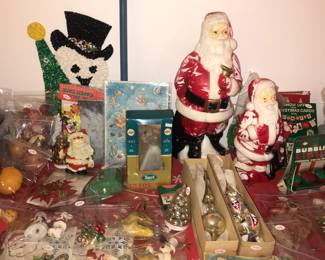 Items Located In The Living Room ~ Table Full Of Vintage Christmas Decor