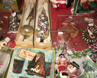 Items Located In The Living Room ~ Table Full Of Vintage Christmas Decor