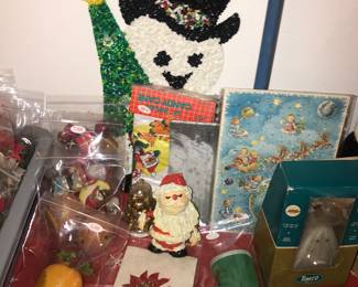 Items Located In The Living Room ~ Table Full Of Vintage Christmas Decor