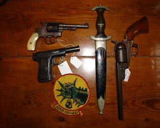 SS Dagger - WWII German, S&W 32 cal. pistol, Savage 32 ACP automatic & Civil War period Colt Navy - Belonged to a Confederate from TN