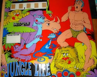 Vintage back glass for a pinball machine. "Jungle Life"